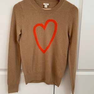 J CREW Fun Heart Sweater Size Small Tan and Coral